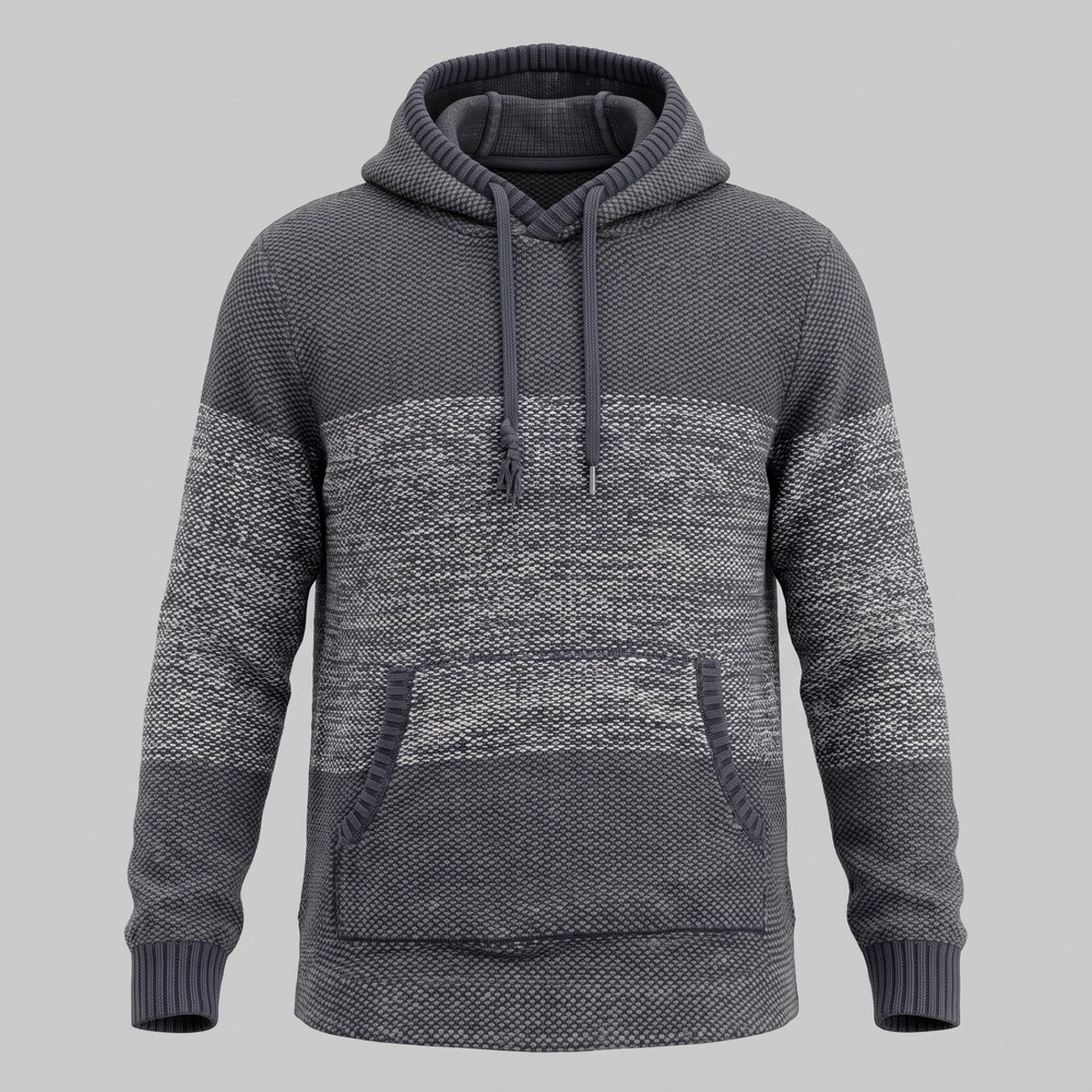 Commerce Mens Large Gray Hoodie Sweater Colorblock Popcorn Knit Pullover